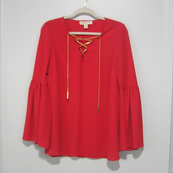 MICHAEL KORS RED BLOUSE BELL SLEEVES SMALL - Picture 7 of 7